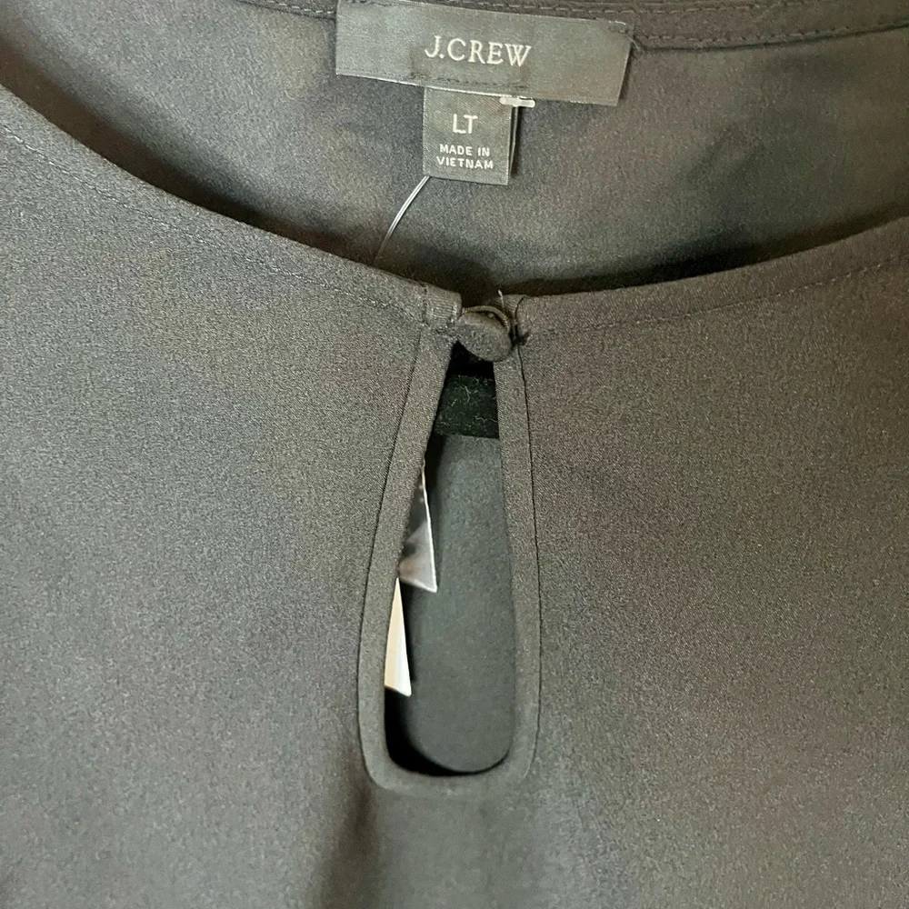 J. Crew Puff Sleeve Satin-Back Crepe‎ Blouse Keyhole Neck Black Large TALL NWT